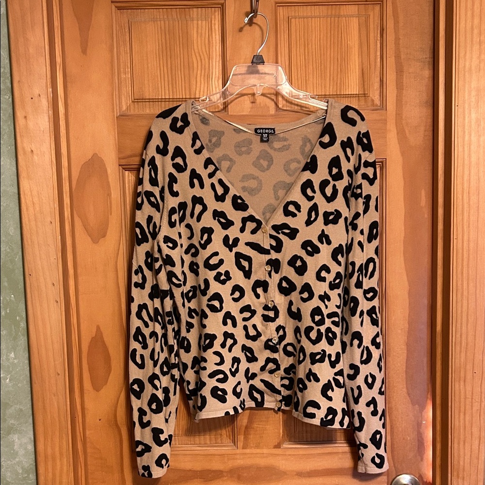 Women’s Cardigan Button Up Sweater Tan and Black SizeXL 16-18